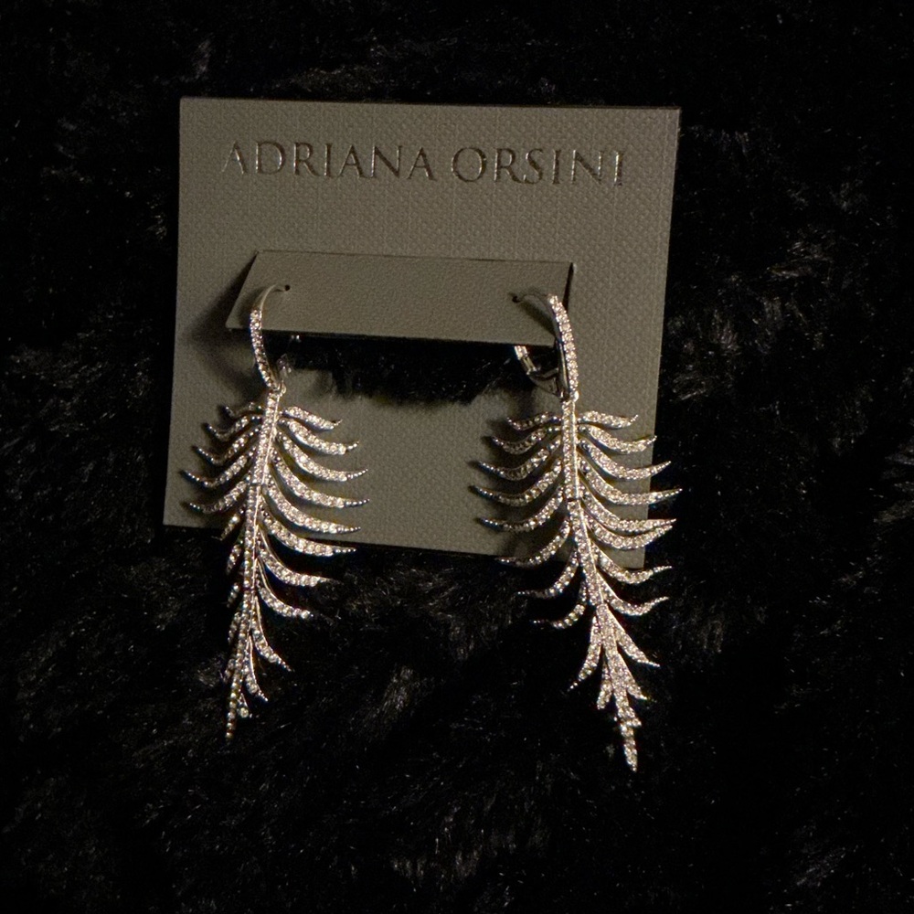 New $140 ADRIANA ORSINI Earrings silver fern dangle luxury sparkle pierced